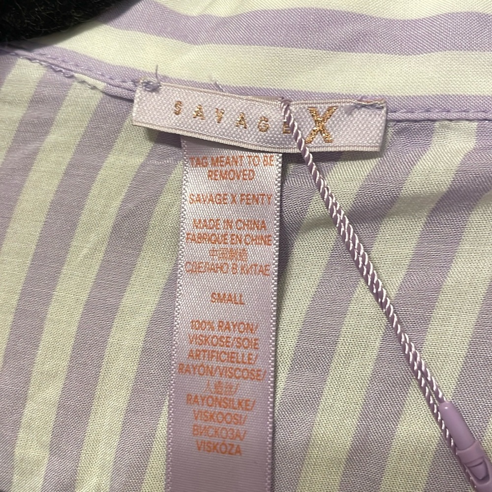 NWT Savage X Fenty Coastal Stripe Woven Voile Long Sleeve Sleep Shirt - Picture 6 of 7